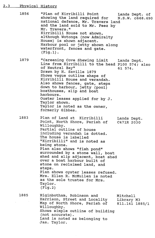 A picture of a document with remarks regarding Kirribilli House's historical summaries