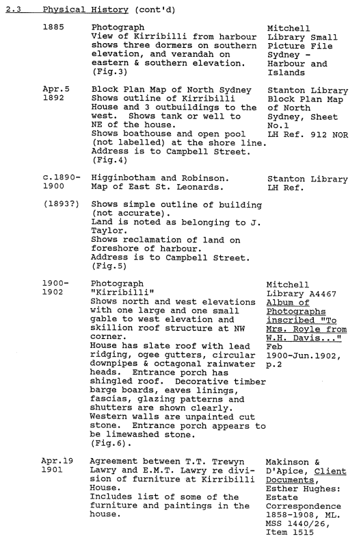 A picture of a document with remarks regarding Kirribilli House's historical summaries