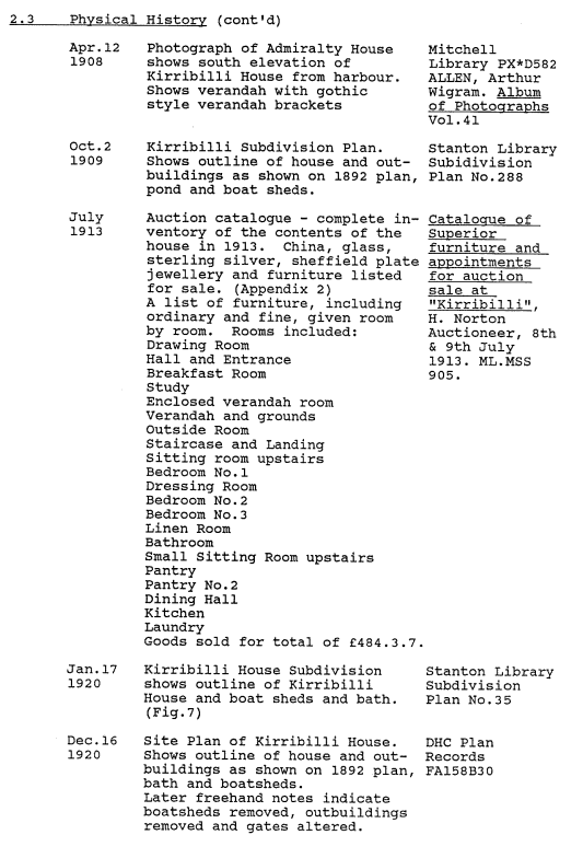 A picture of a document with remarks regarding Kirribilli House's historical summaries