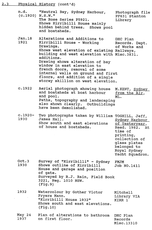 A picture of a document with remarks regarding Kirribilli House's historical summaries