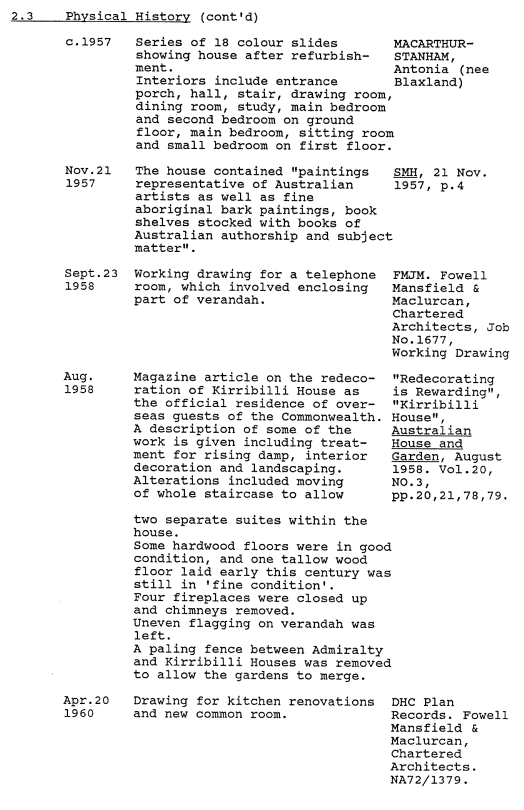 A picture of a document with remarks regarding Kirribilli House's historical summaries