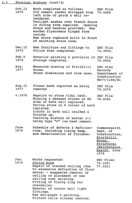 A picture of a document with remarks regarding Kirribilli House's historical summaries