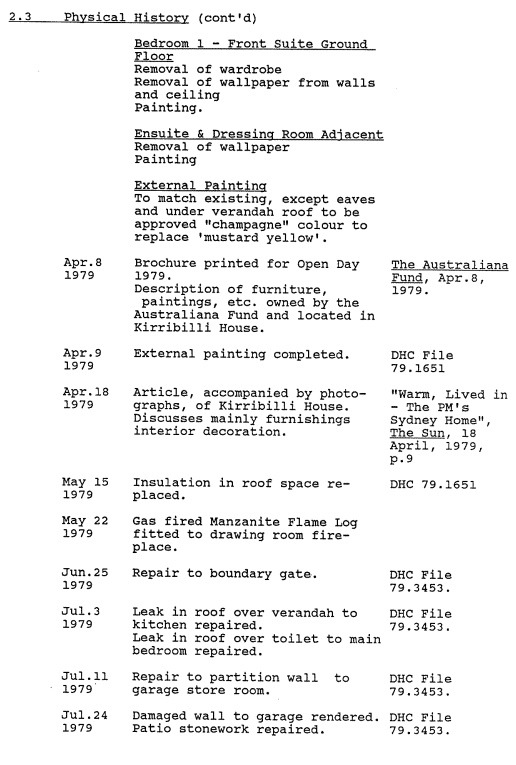A picture of a document with remarks regarding Kirribilli House's historical summaries