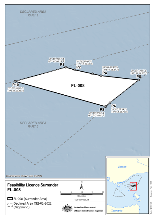 A map of surrender area of Feasibility Licence FL-008