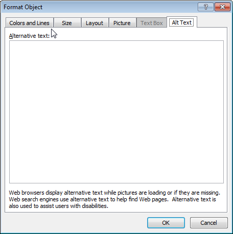 Image of Format Object dialogue box in Microsoft Word 2013